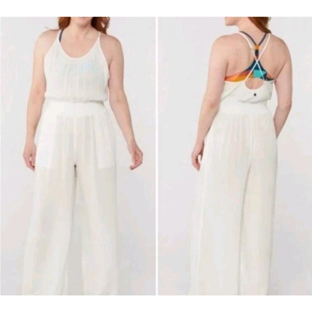 NWT Prana Cream White Wide-Leg Jumpsuit Cover up w Strappy Back